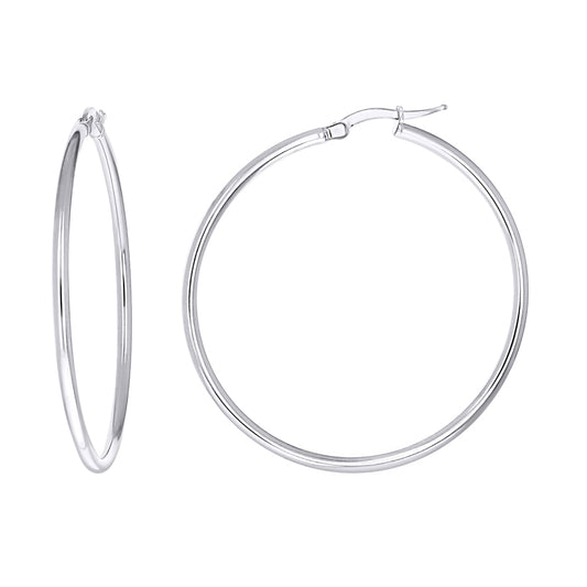 925 Sterling Silver Tube Hoop Earrings 2mm-40-Rhodium