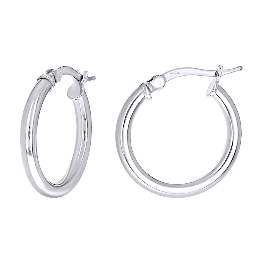 925 Sterling Silver Tube Hoop Earrings 2.5mm-15-Rhodium