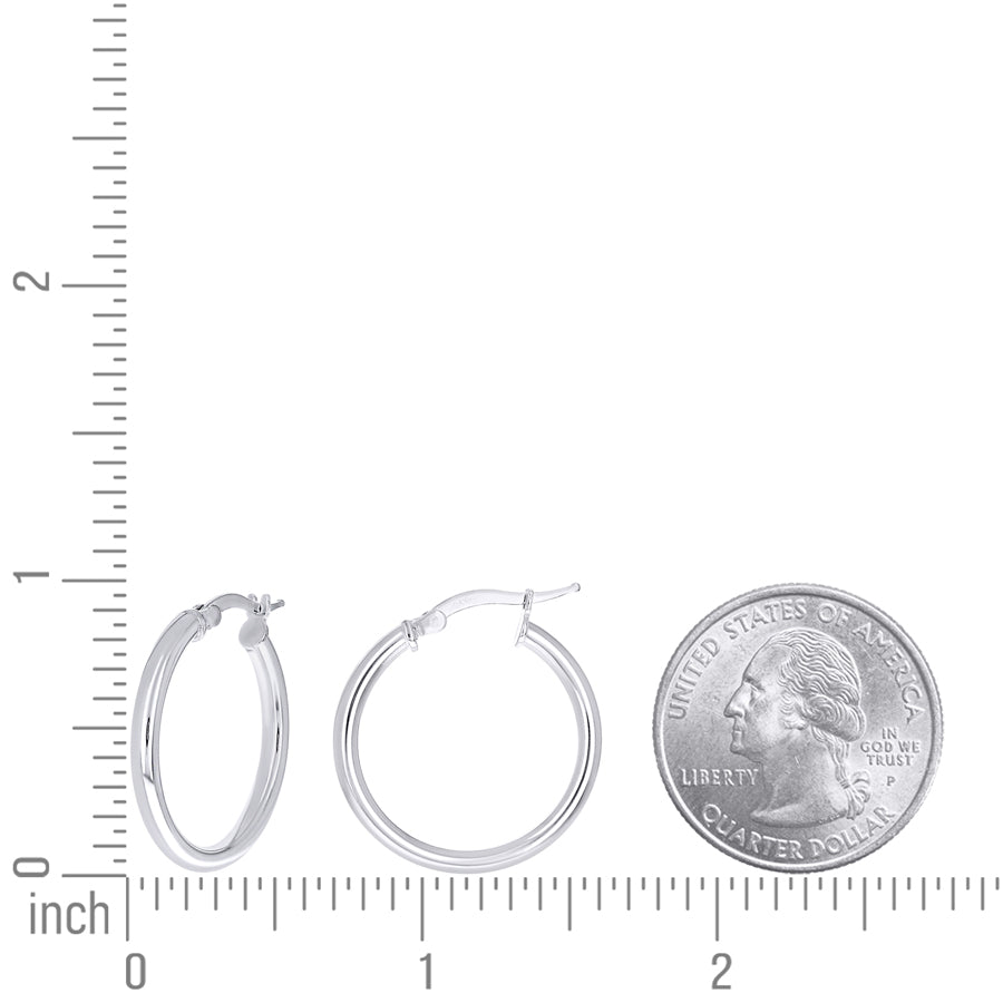 925 Sterling Silver Tube Hoop Earrings 2.5mm-20-Rhodium