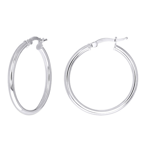 925 Sterling Silver Tube Hoop Earrings 2.5mm-25-Rhodium