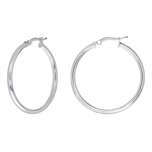925 Sterling Silver Tube Hoop Earrings 2.5mm-30-Rhodium