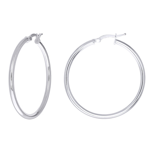 925 Sterling Silver Tube Hoop Earrings 2.5mm-35-Rhodium