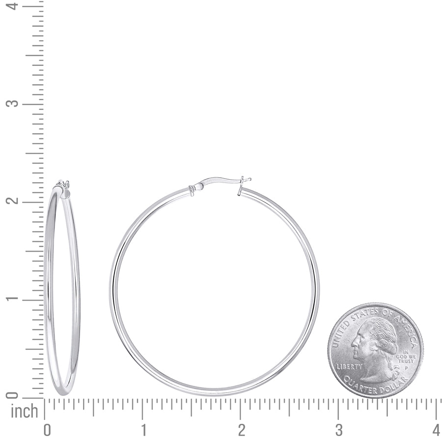 925 Sterling Silver Tube Hoop Earrings 2.5mm-50-Rhodium