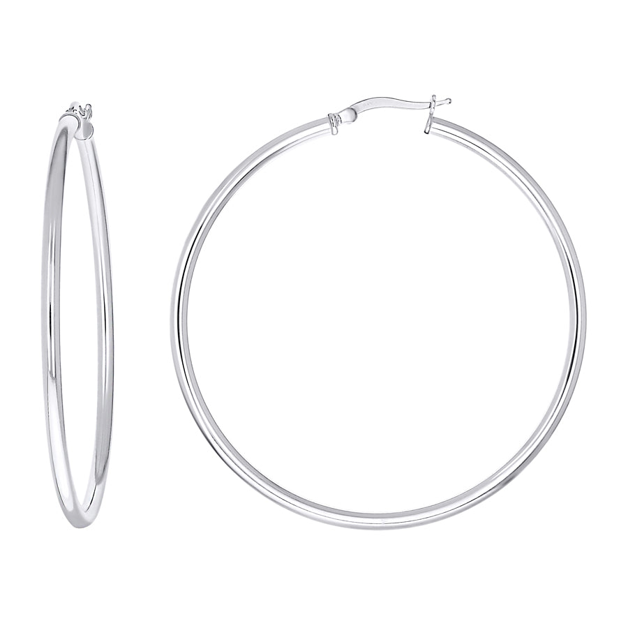 925 Sterling Silver Tube Hoop Earrings 2.5mm-50-Rhodium