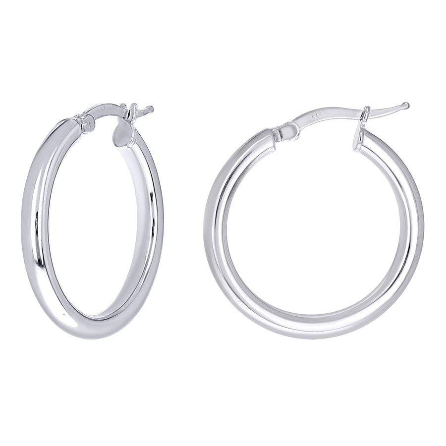 925 Sterling Silver Tube Hoop Earrings 3mm-20-Rhodium