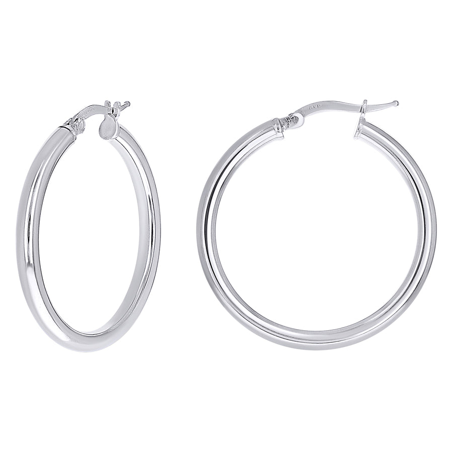 925 Sterling Silver Tube Hoop Earrings 3mm-25-Rhodium