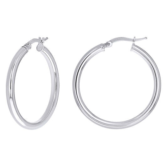 925 Sterling Silver Tube Hoop Earrings 3mm-25-Rhodium