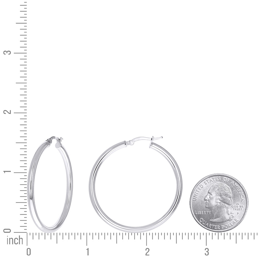 925 Sterling Silver Tube Hoop Earrings 3mm-35-Rhodium