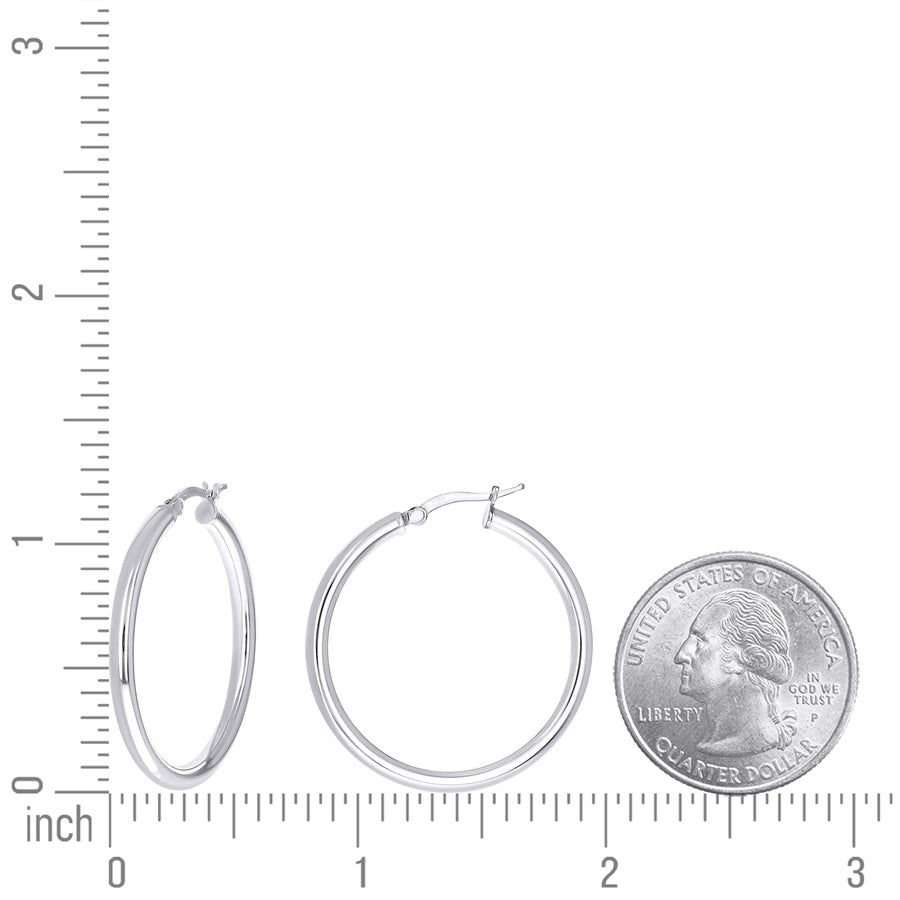 925 Sterling Silver Tube Hoop Earrings 3mm-30-Rhodium
