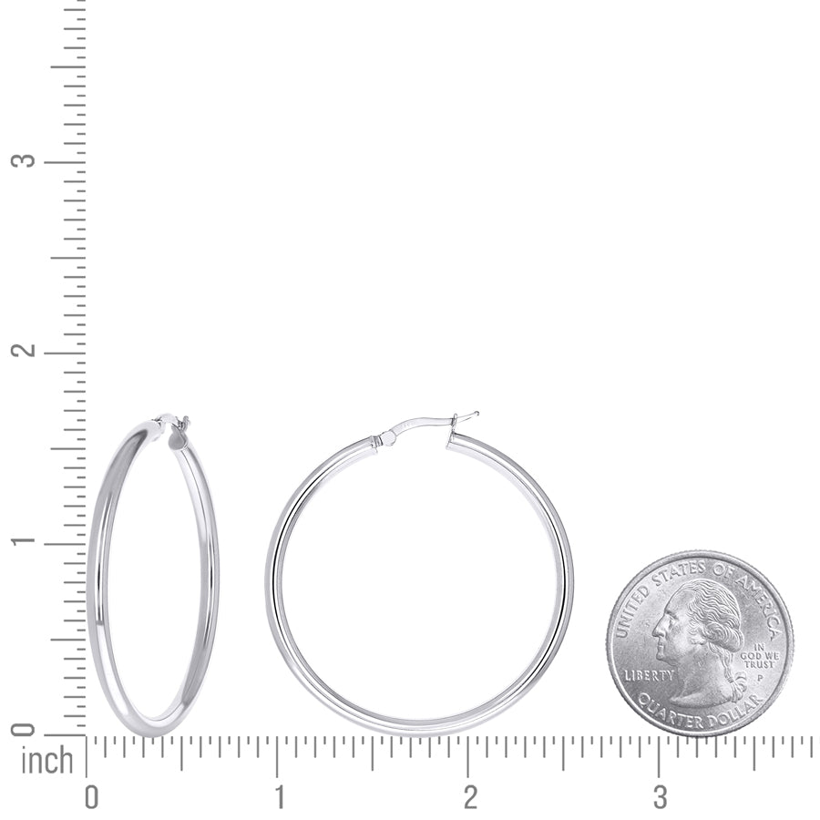 925 Sterling Silver Tube Hoop Earrings 3mm-40-Rhodium