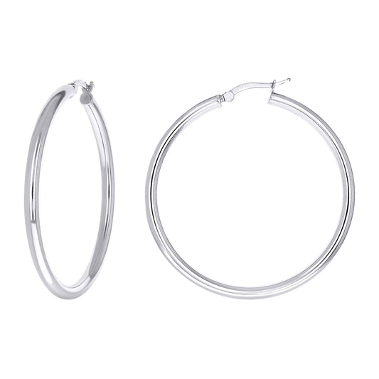 925 Sterling Silver Tube Hoop Earrings 3mm-40-Rhodium