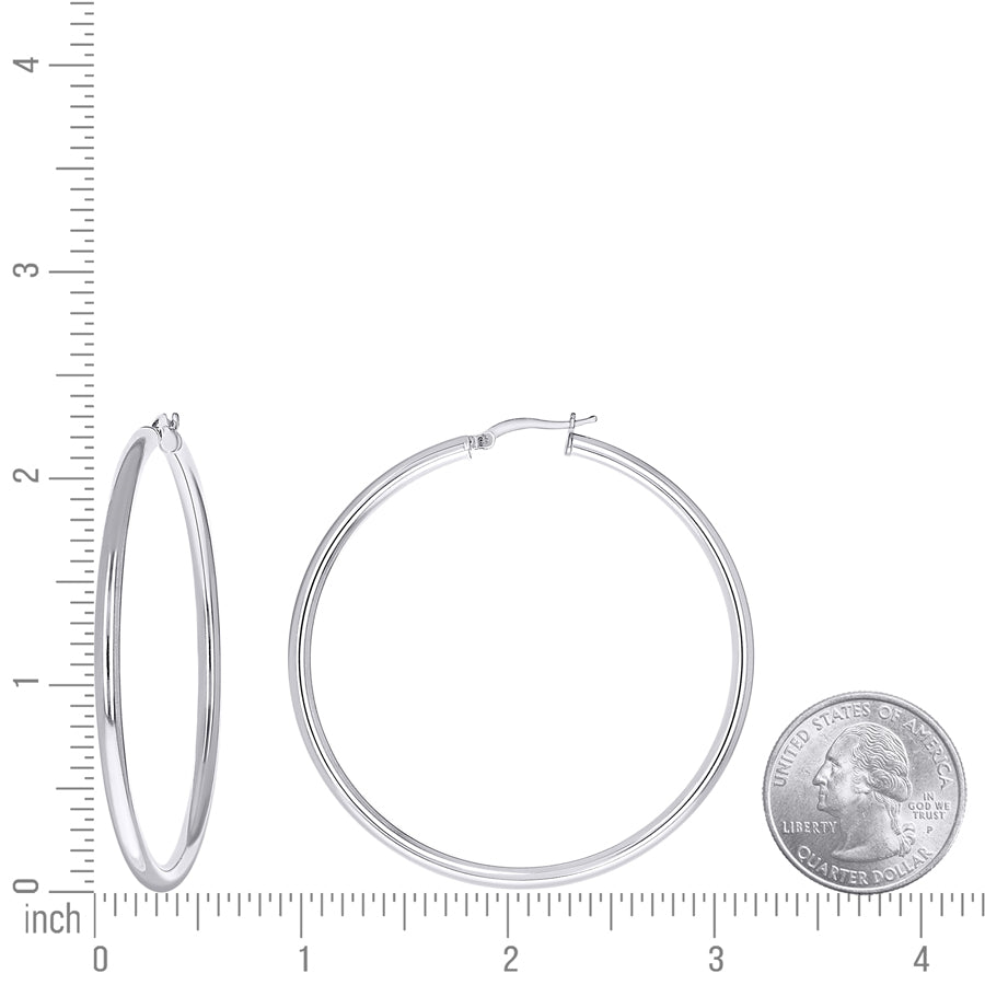 925 Sterling Silver Tube Hoop Earrings 3mm-50-Rhodium