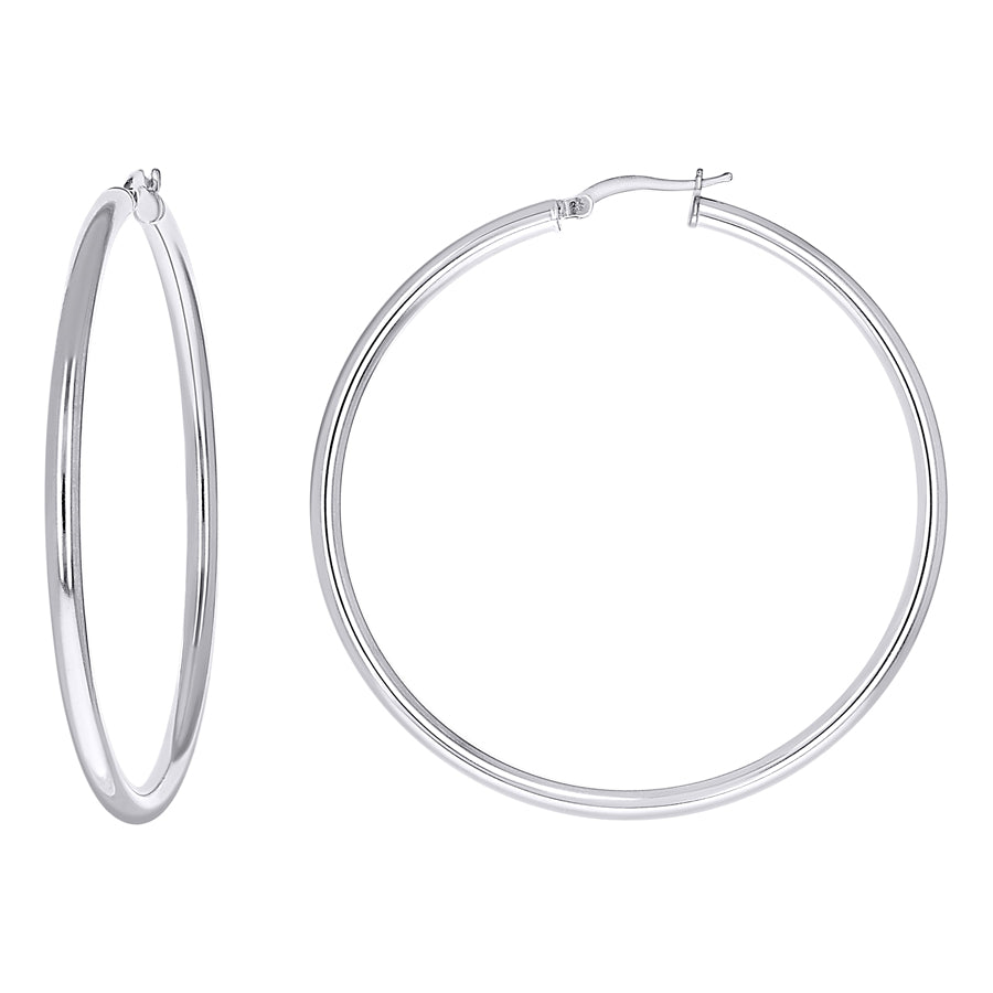 925 Sterling Silver Tube Hoop Earrings 3mm-50-Rhodium
