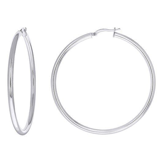 925 Sterling Silver Tube Hoop Earrings 3mm-50-Rhodium
