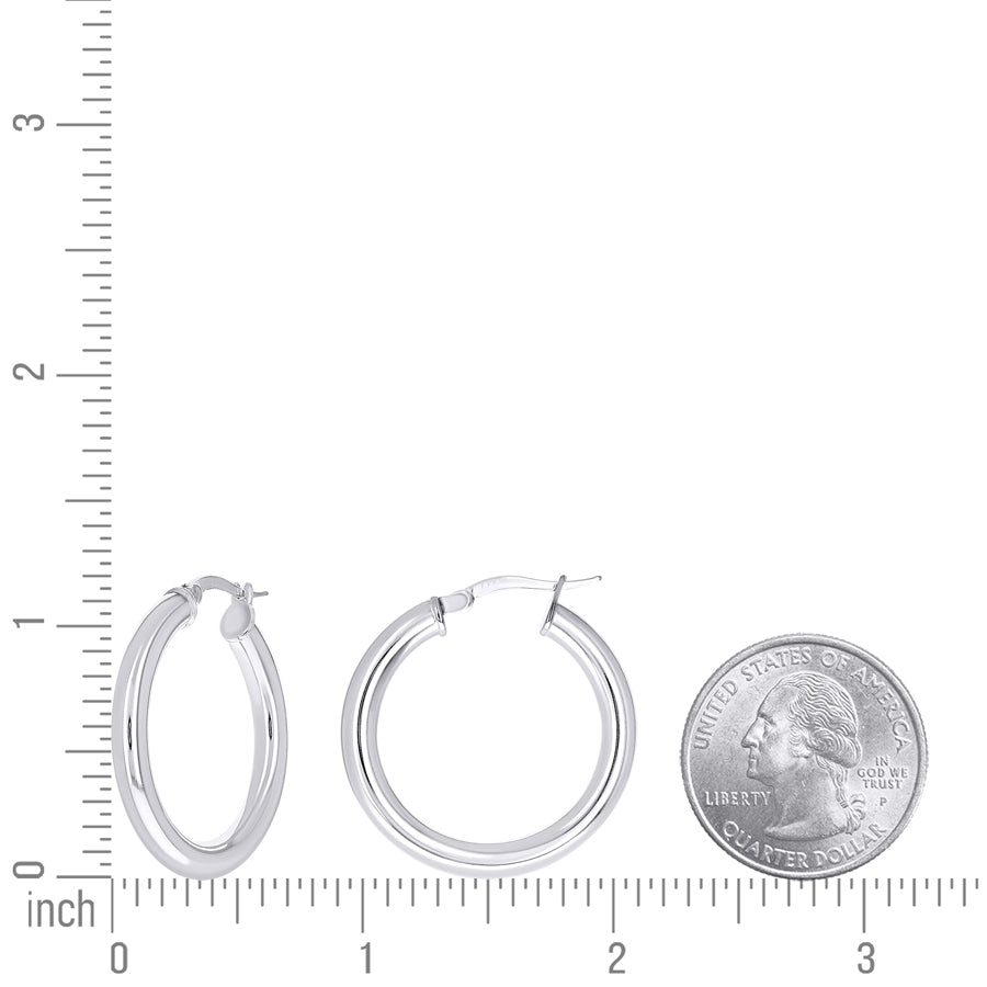 925 Sterling Silver Tube Hoop Earrings 3.5mm-20-Rhodium