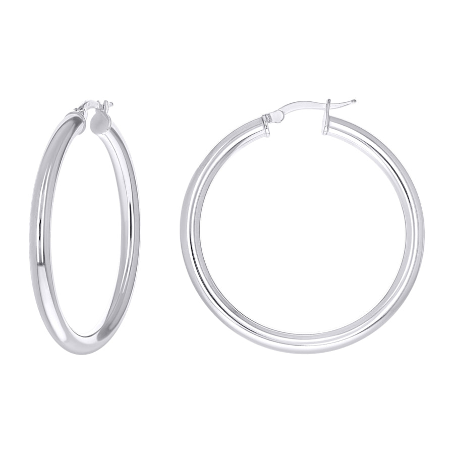 925 Sterling Silver Tube Hoop Earrings 3.5mm-35-Rhodium