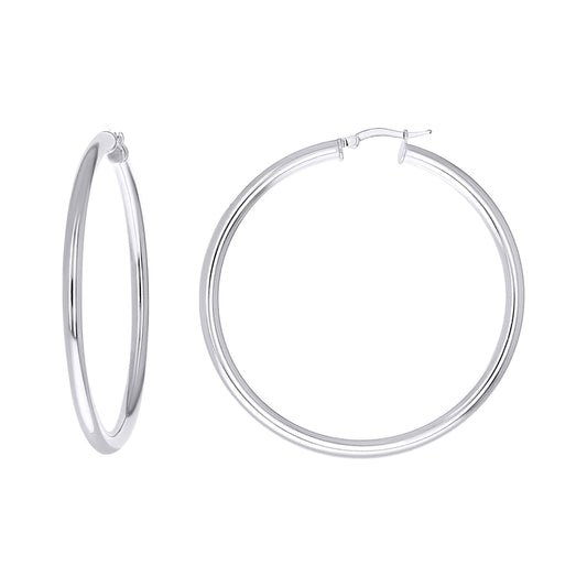 925 Sterling Silver Tube Hoop Earrings 3.5mm-50-Rhodium