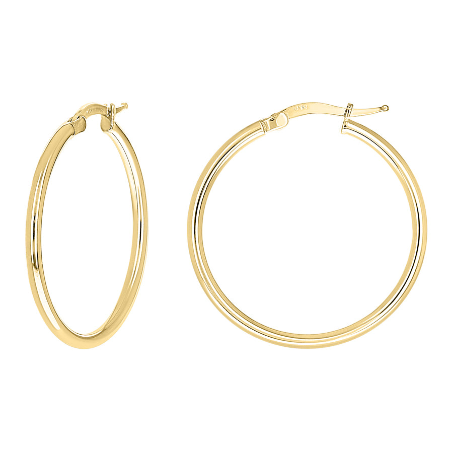 925 Sterling Silver Tube Hoop Earrings 2mm-25-Yellow