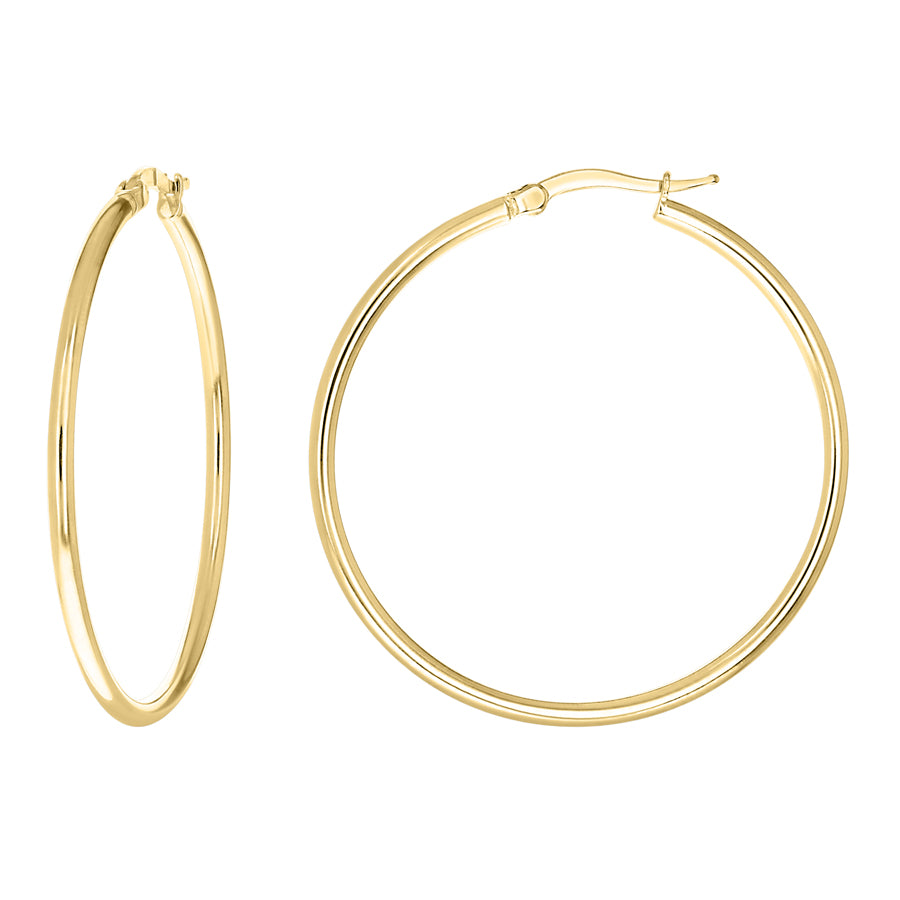 925 Sterling Silver Tube Hoop Earrings 2mm-35-Yellow