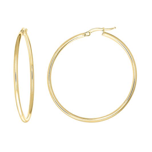925 Sterling Silver Tube Hoop Earrings 2mm-40-Yellow