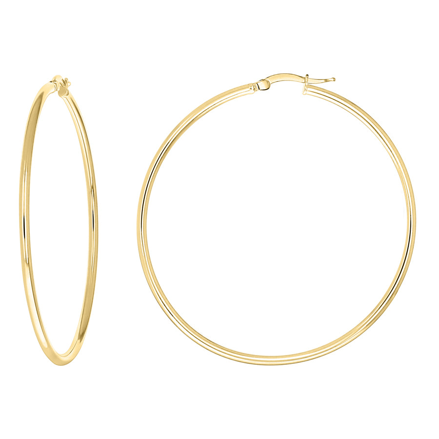 925 Sterling Silver Tube Hoop Earrings 2mm-50-Yellow