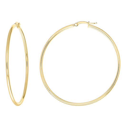 925 Sterling Silver Tube Hoop Earrings 2mm-50-Yellow