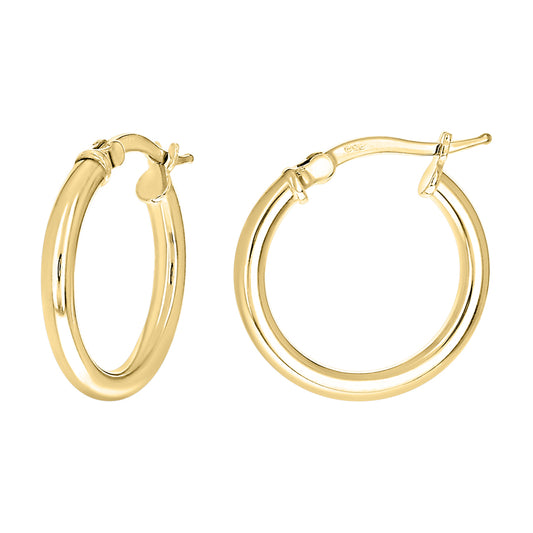 925 Sterling Silver Tube Hoop Earrings 2.5mm-15-Yellow