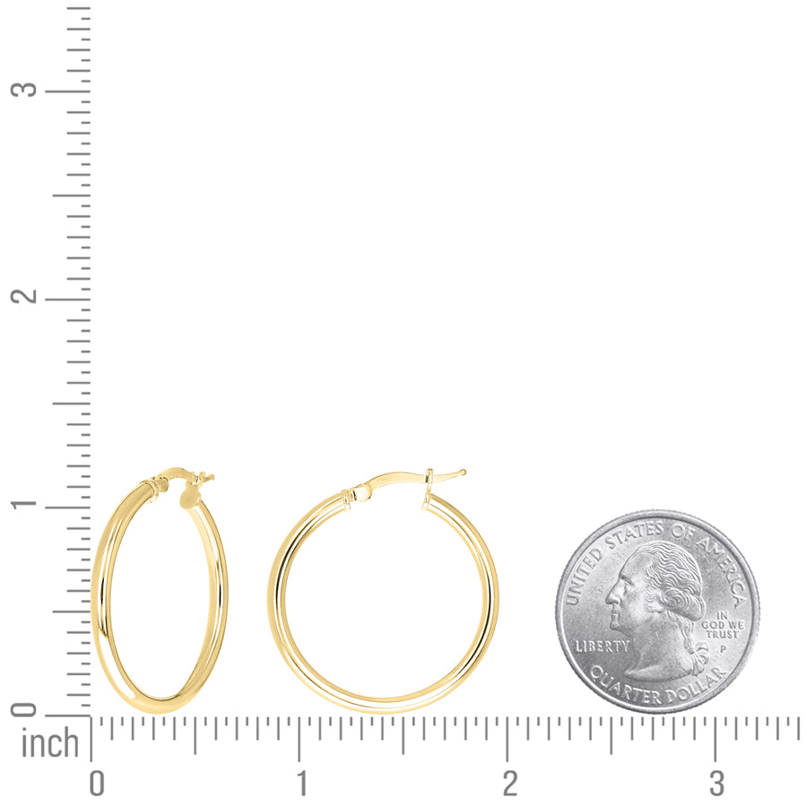 925 Sterling Silver Tube Hoop Earrings 2.5mm-25-Yellow