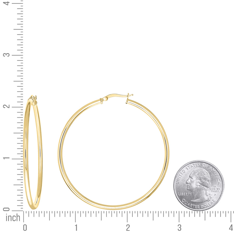 925 Sterling Silver Tube Hoop Earrings 2.5mm-50-Yellow