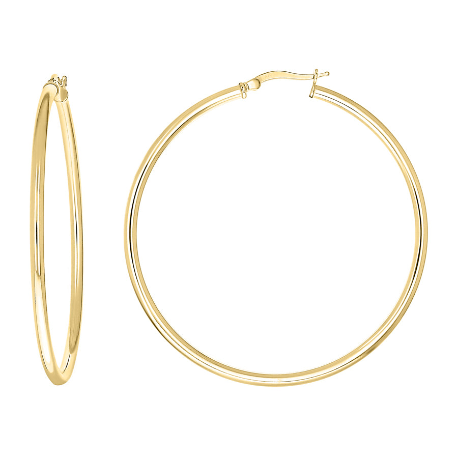 925 Sterling Silver Tube Hoop Earrings 2.5mm-50-Yellow
