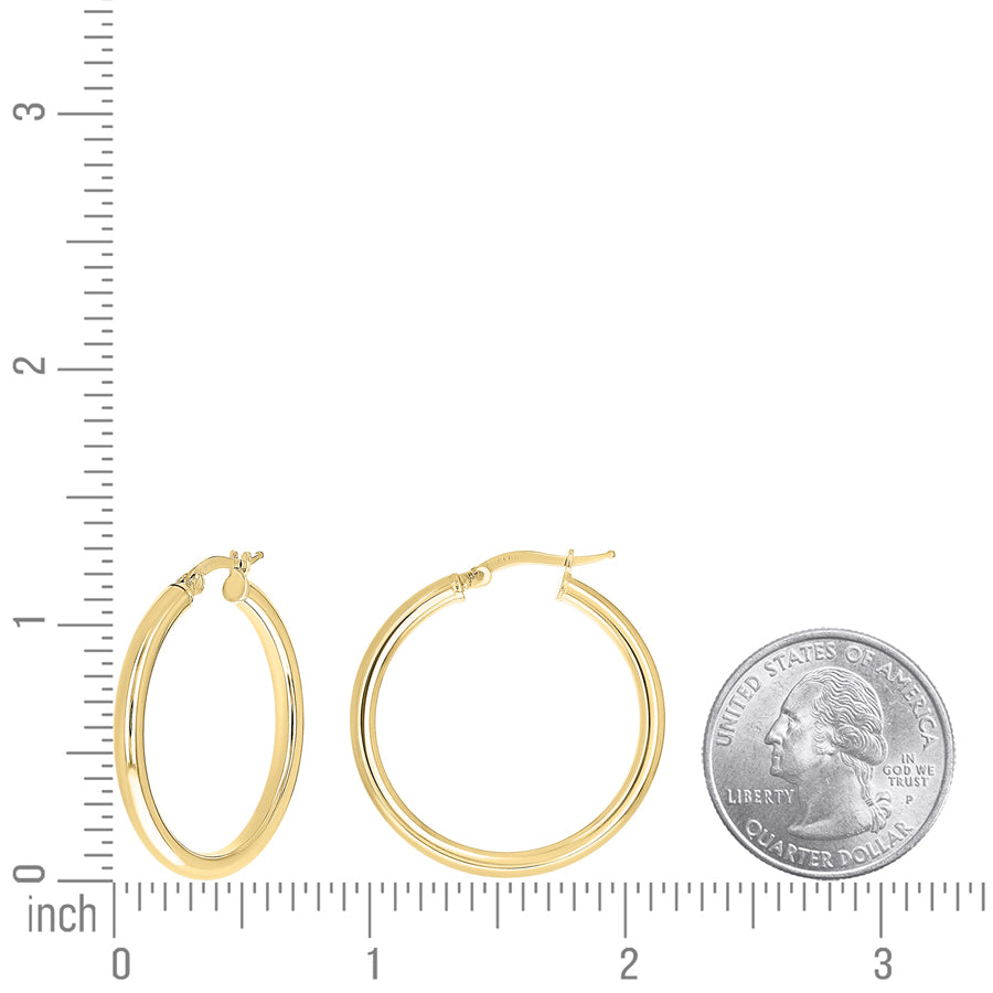 925 Sterling Silver Tube Hoop Earrings 3mm-25-Yellow
