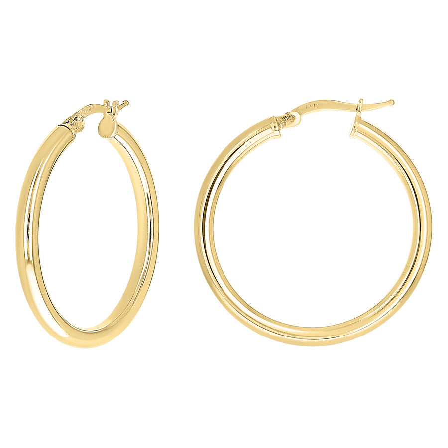 925 Sterling Silver Tube Hoop Earrings 3mm-25-Yellow