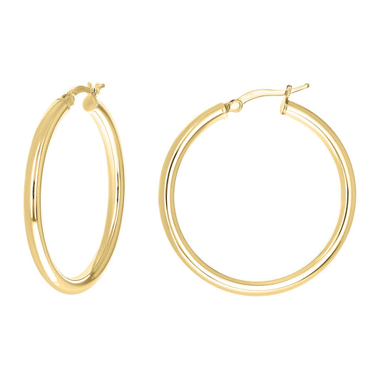 925 Sterling Silver Tube Hoop Earrings 3mm-30-Yellow
