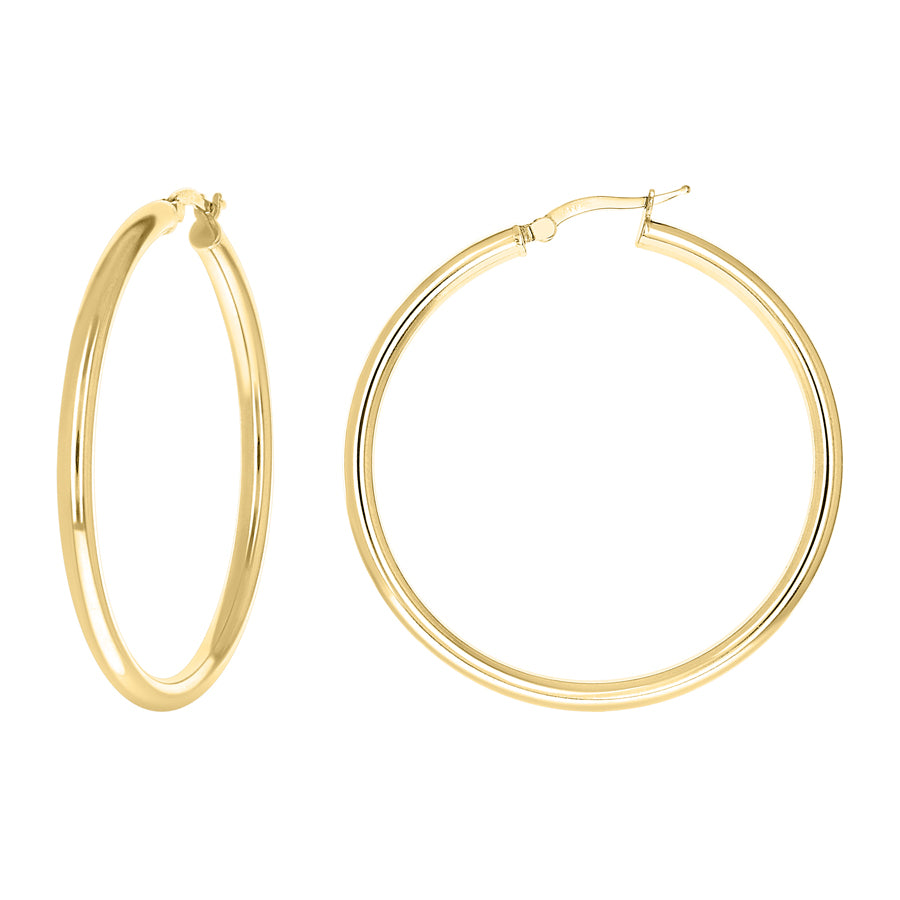 925 Sterling Silver Tube Hoop Earrings 3mm-40-Yellow