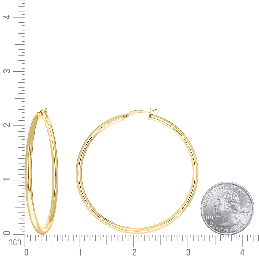 925 Sterling Silver Tube Hoop Earrings 3mm-50-Yellow
