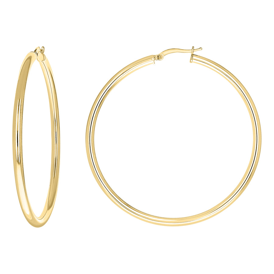 925 Sterling Silver Tube Hoop Earrings 3mm-50-Yellow