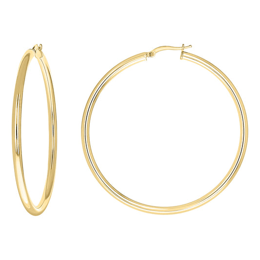 925 Sterling Silver Tube Hoop Earrings 3mm-50-Yellow