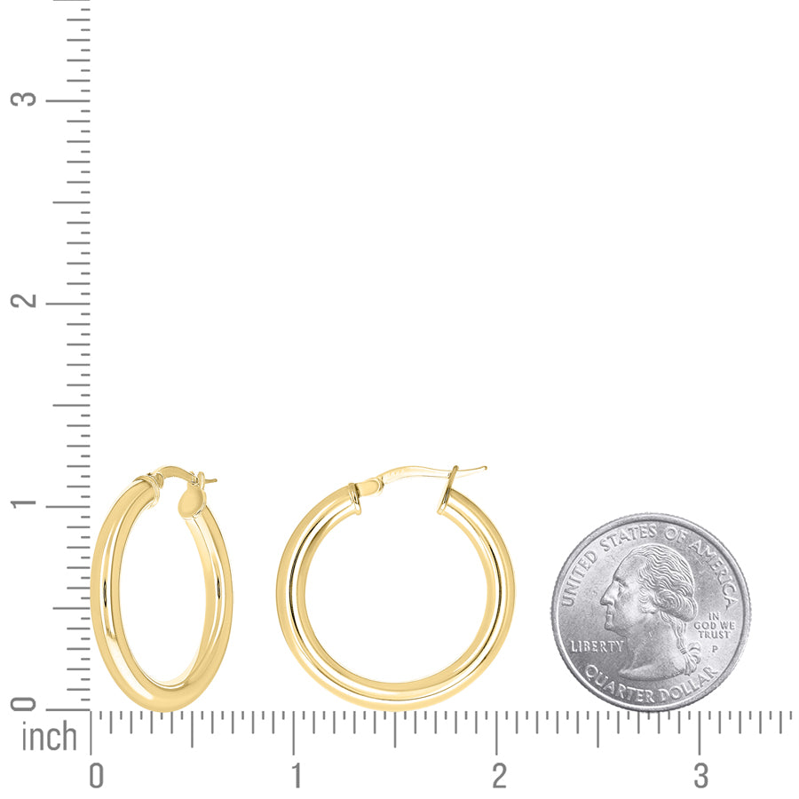 925 Sterling Silver Tube Hoop Earrings 3.5mm-20-Yellow