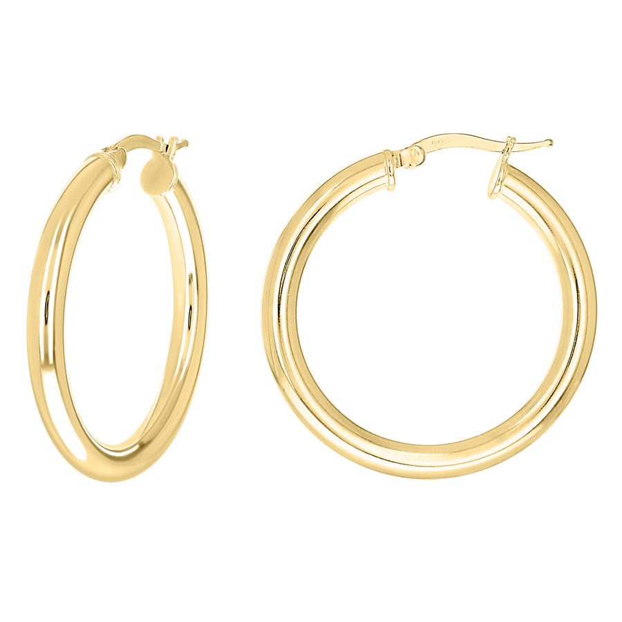 925 Sterling Silver Tube Hoop Earrings 3.5mm-25-Yellow