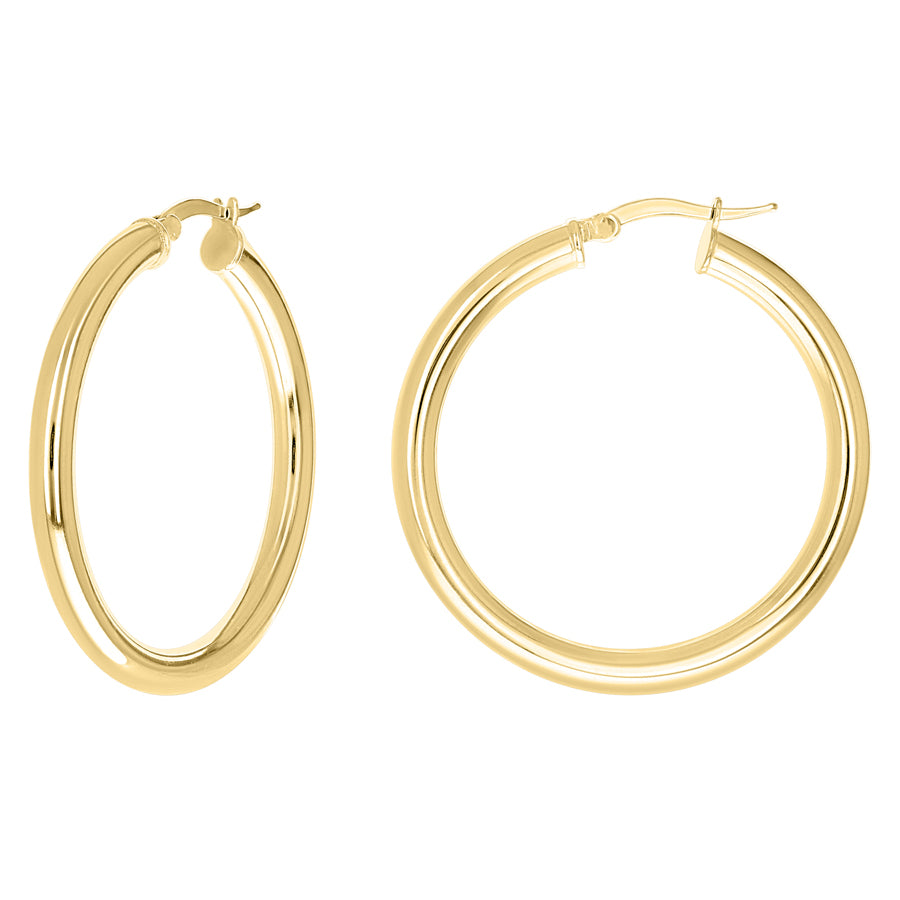 925 Sterling Silver Tube Hoop Earrings 3.5mm-30-Yellow