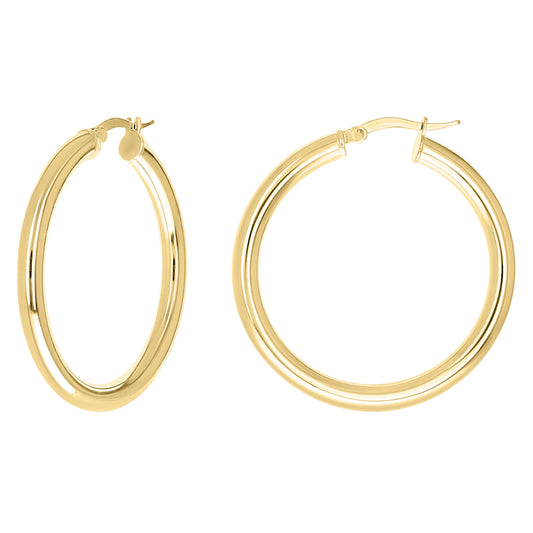 925 Sterling Silver Tube Hoop Earrings 3.5mm-30-Yellow