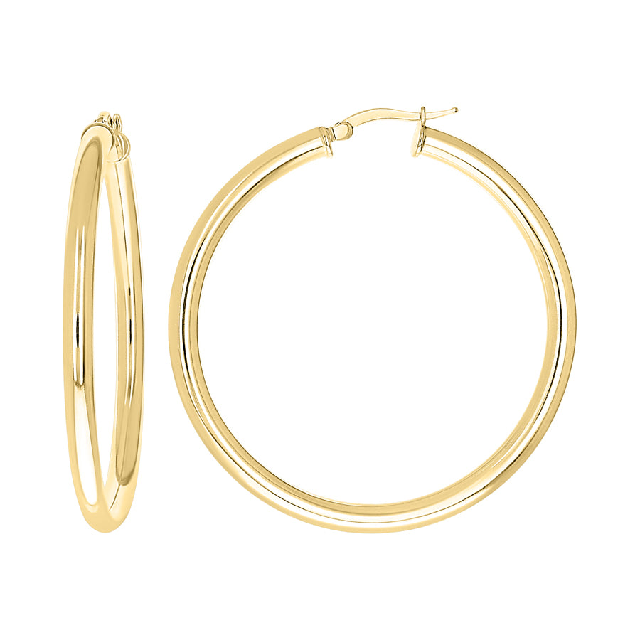 925 Sterling Silver Tube Hoop Earrings 3.5mm-40-Yellow