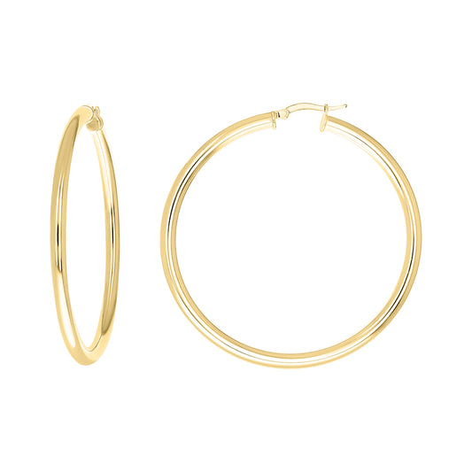 925 Sterling Silver Tube Hoop Earrings 3.5mm-50-Yellow