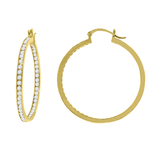 925 Silver 40mm Inside-Out Cz Hoop Earring