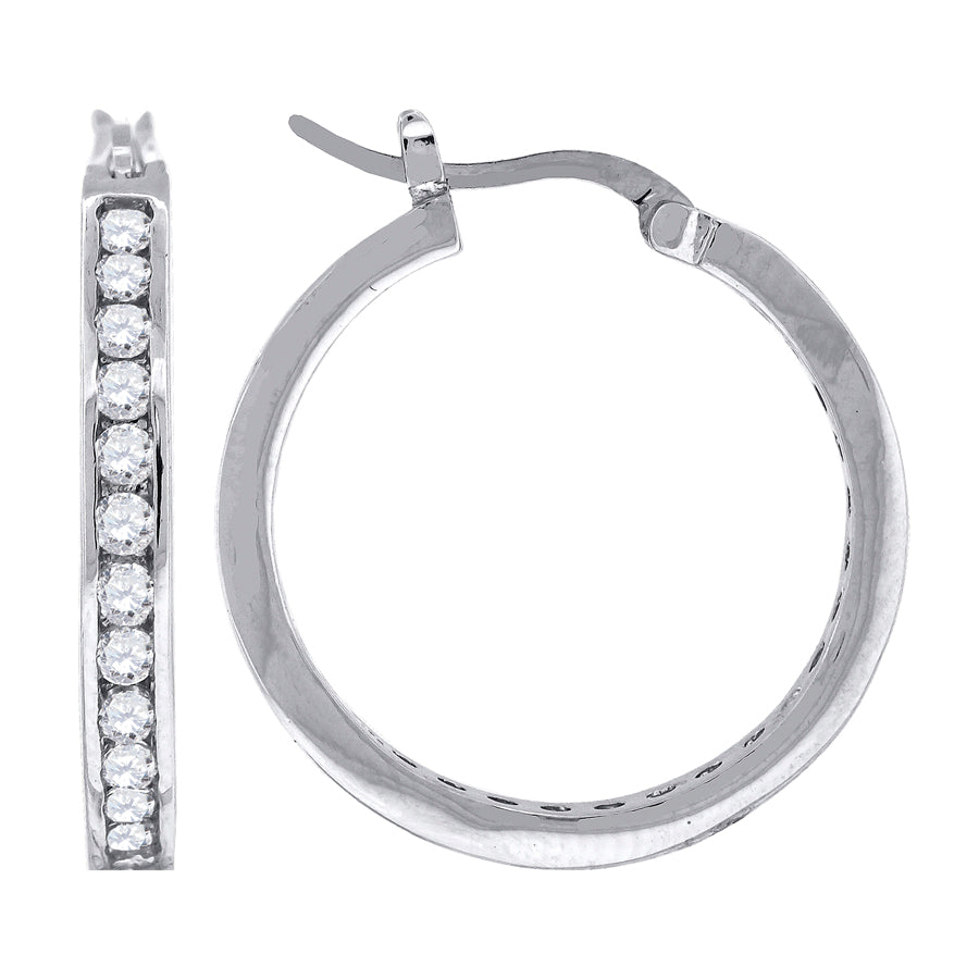 925 Silver 25mm Cz Hoop Earrings