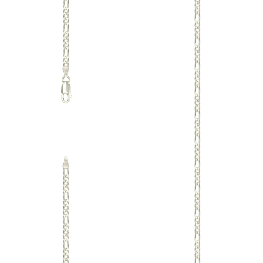 925 Sterling Silver Pave Super Flat Figaro Chain Silver 080 2.6mm