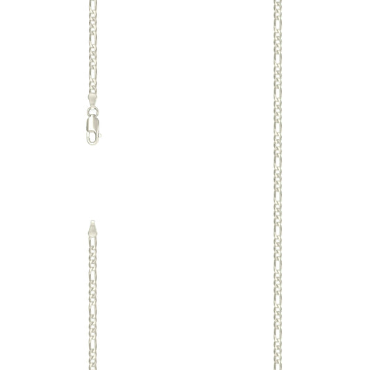 925 Sterling Silver Pave Super Flat Figaro Chain Silver 080 2.6mm