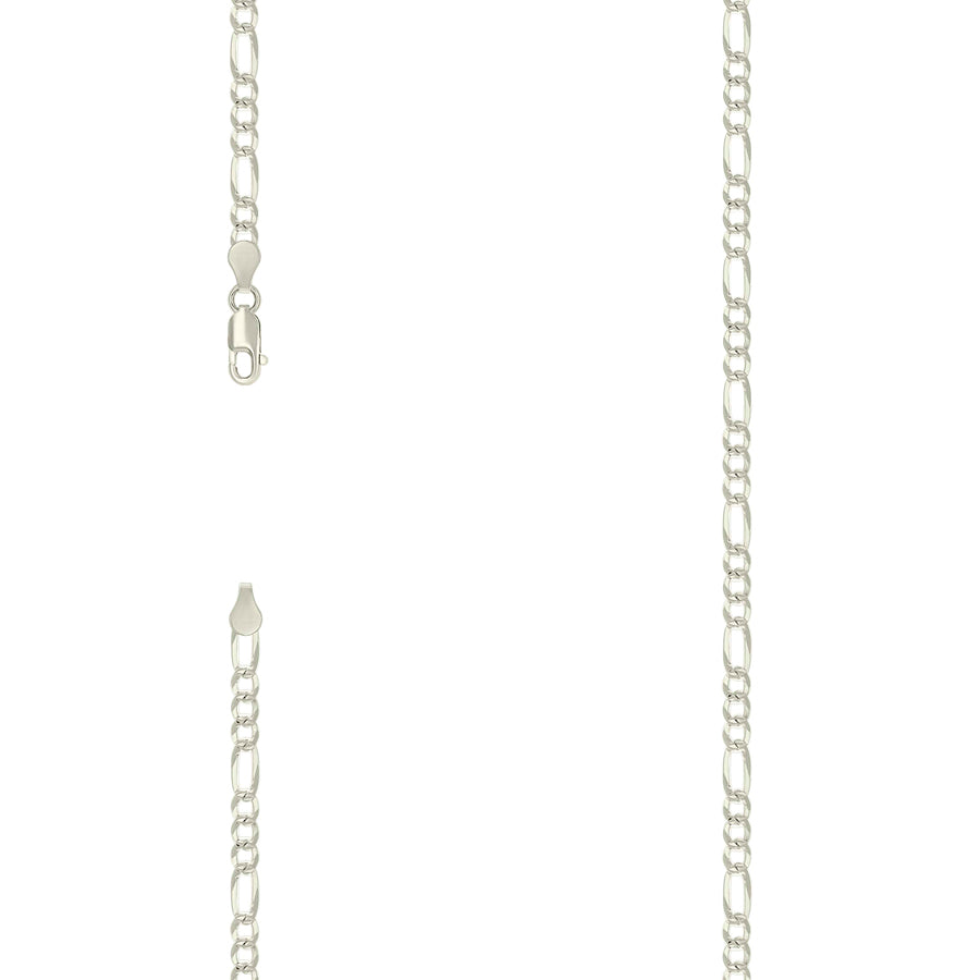 925 Sterling Silver Pave Super Flat Figaro Chain Silver 100 3.6mm