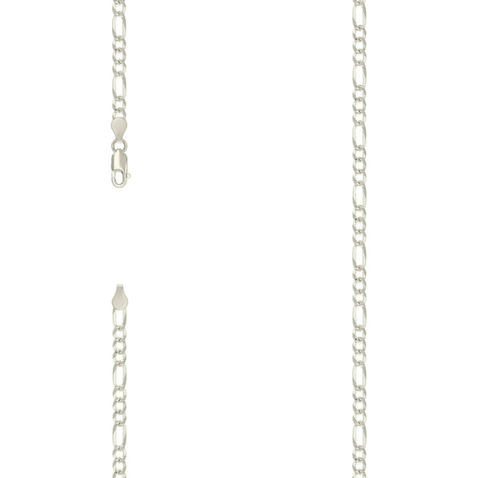 925 Sterling Silver Pave Super Flat Figaro Chain Silver 100 3.6mm