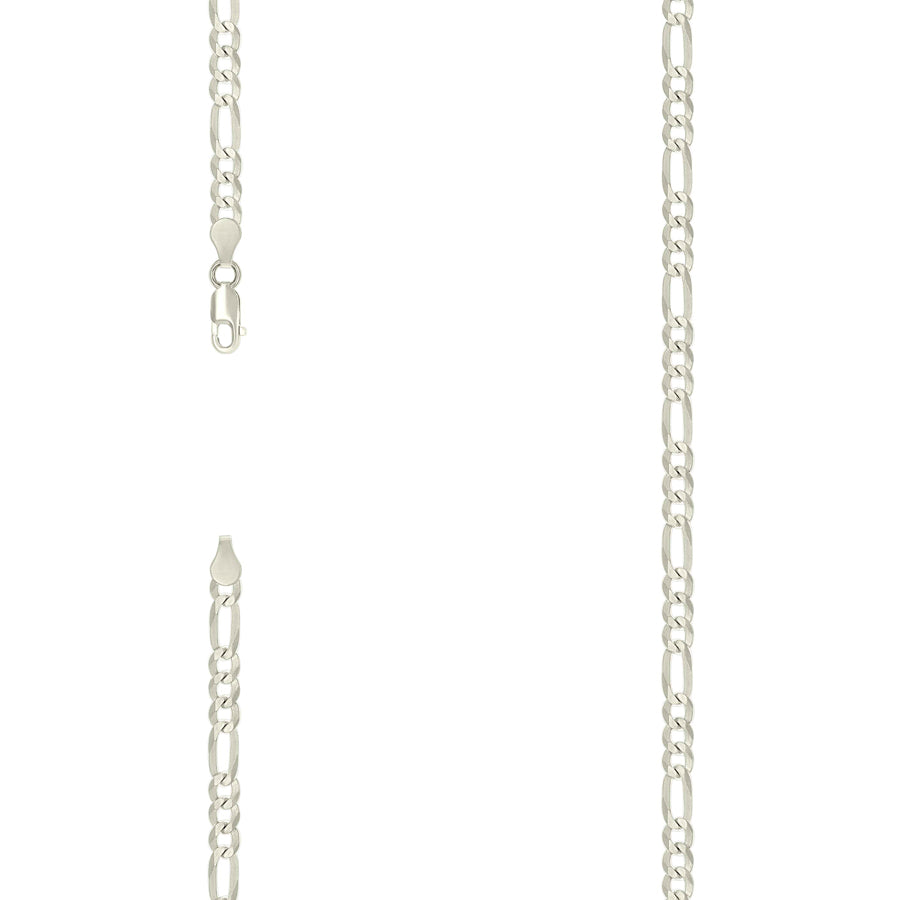 925 Sterling Silver Pave Super Flat Figaro Chain Silver 120 4.5mm